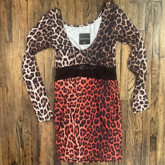 Top Shop Leopard Print Dress with Lace Detail - Picture 3 of 4